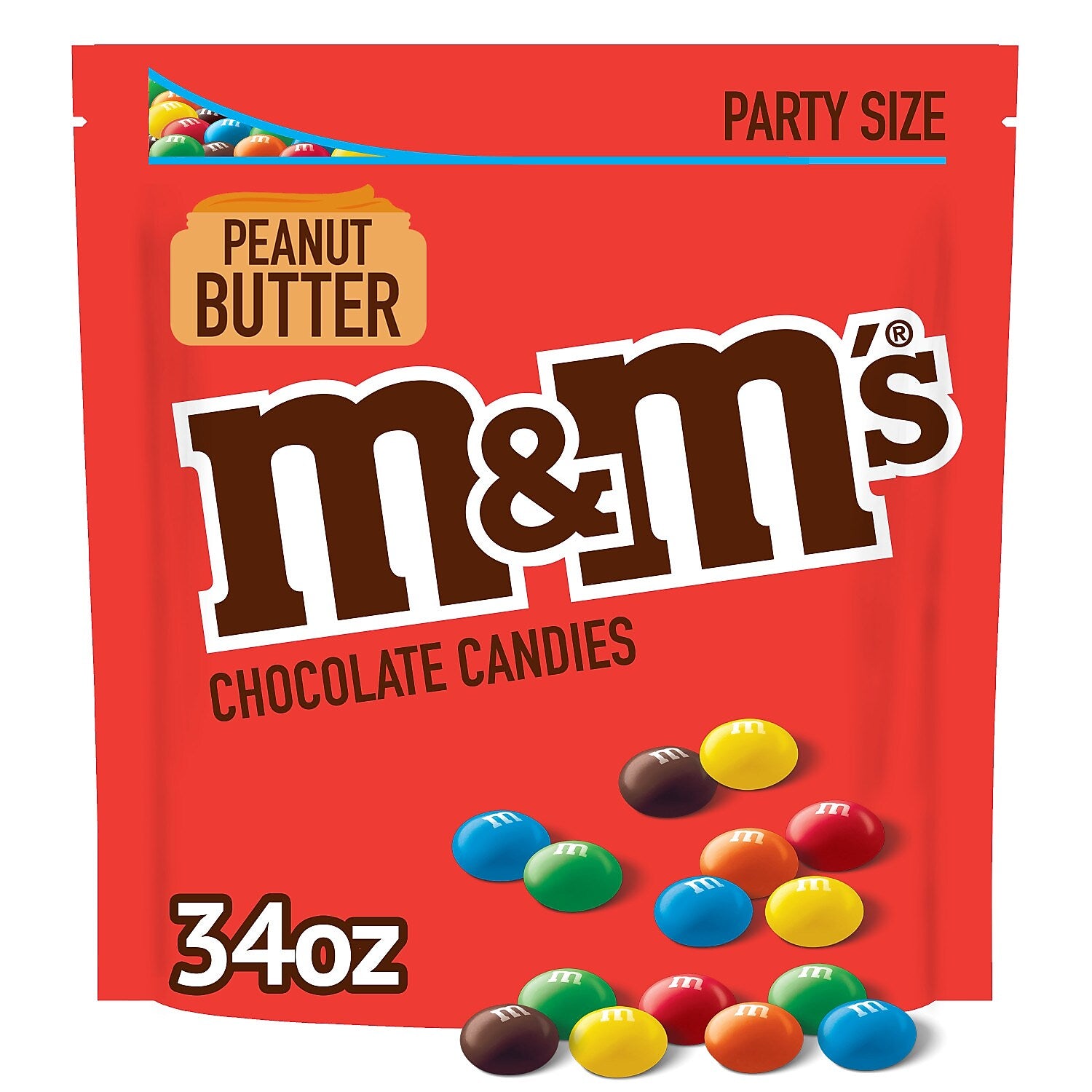 M&M's Party Size Peanut Butter Milk Chocolate Candy Pieces, 34 oz.