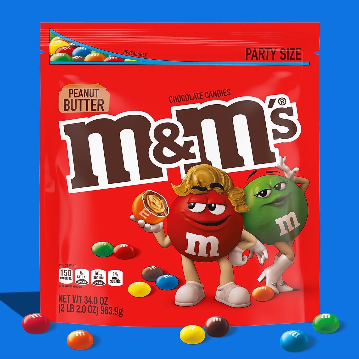 M&M's Party Size Peanut Butter Milk Chocolate Candy Pieces, 34 oz.