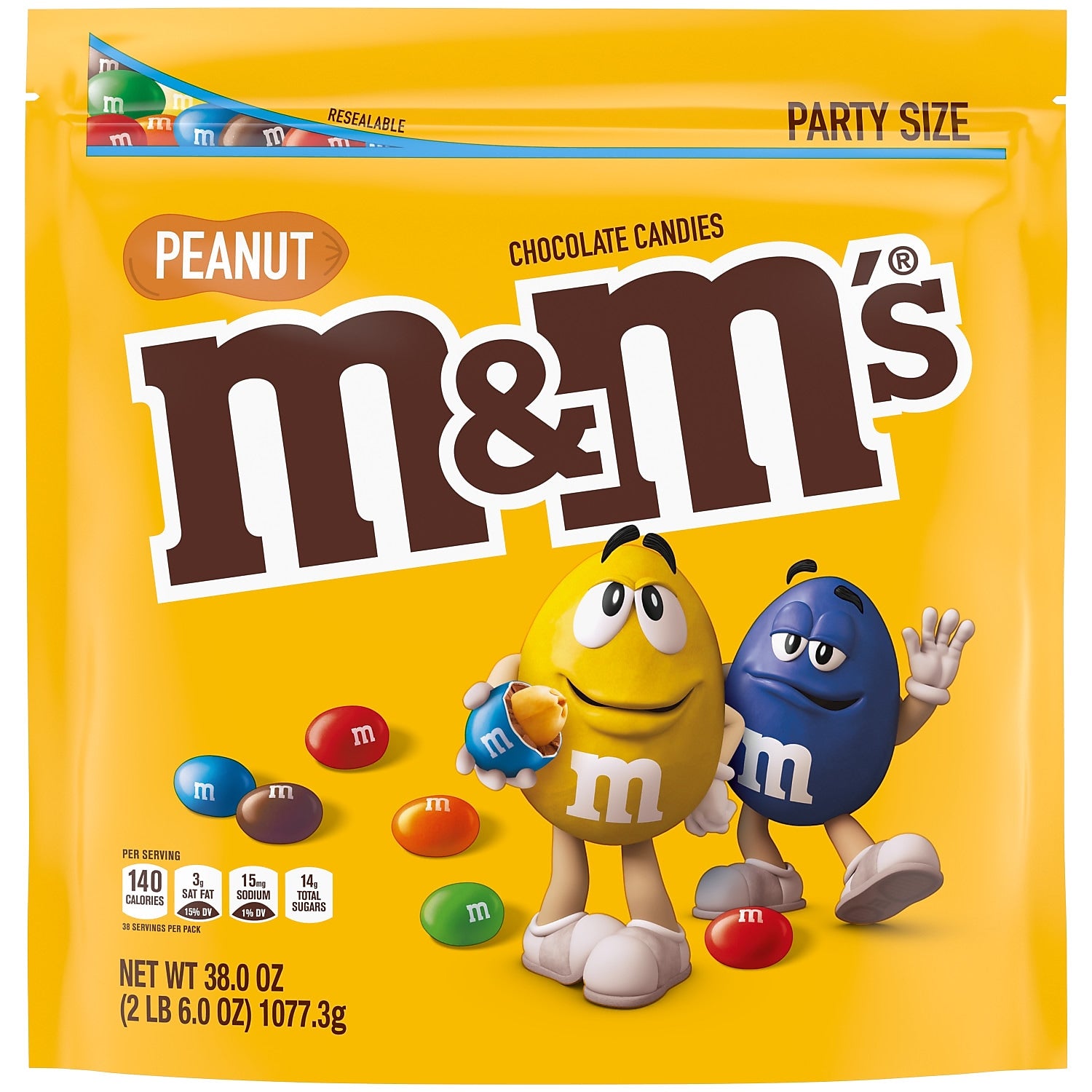 M&M's Party Size Peanut Milk Chocolate Candy Pieces, 38 oz.
