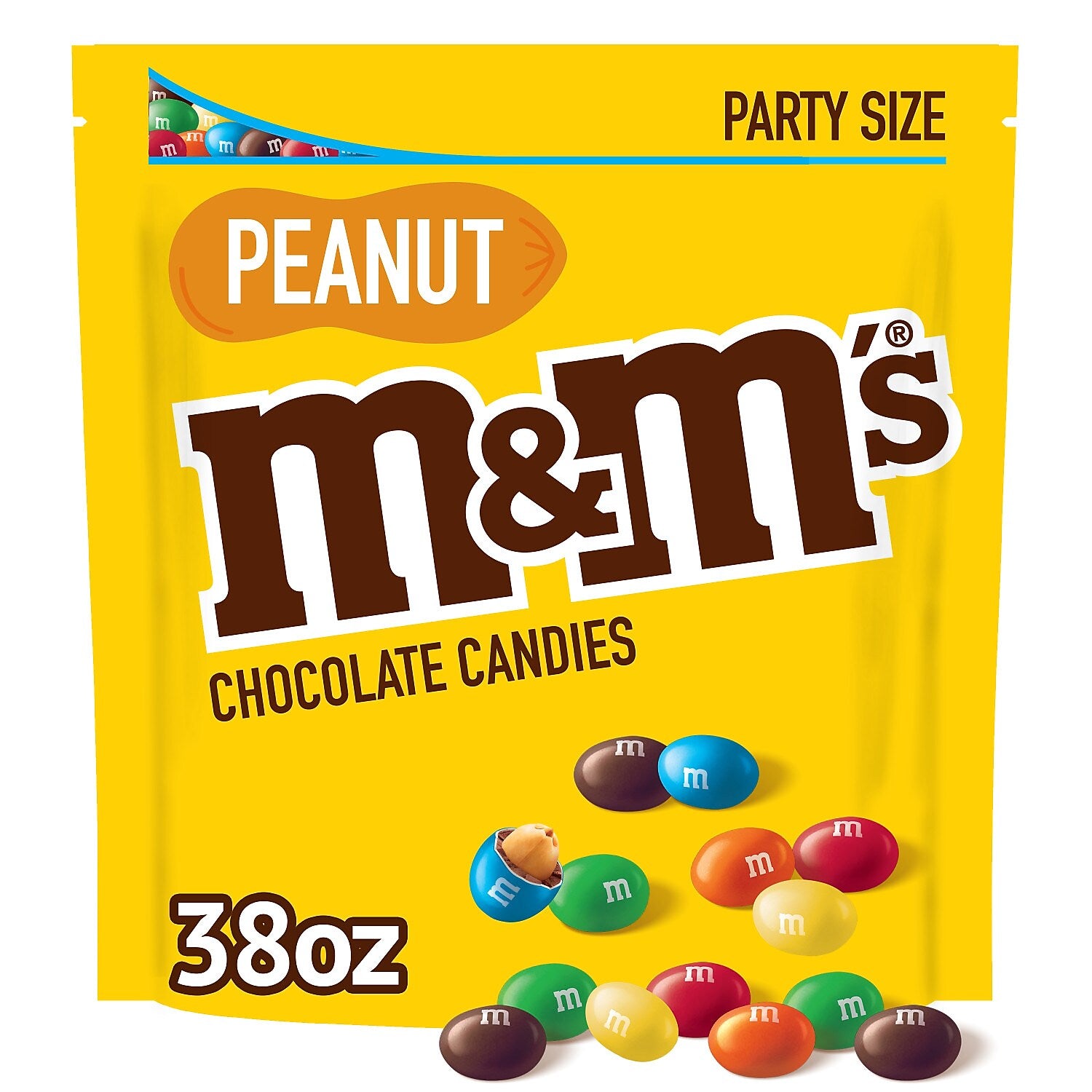 M&M's Party Size Peanut Milk Chocolate Candy Pieces, 38 oz.