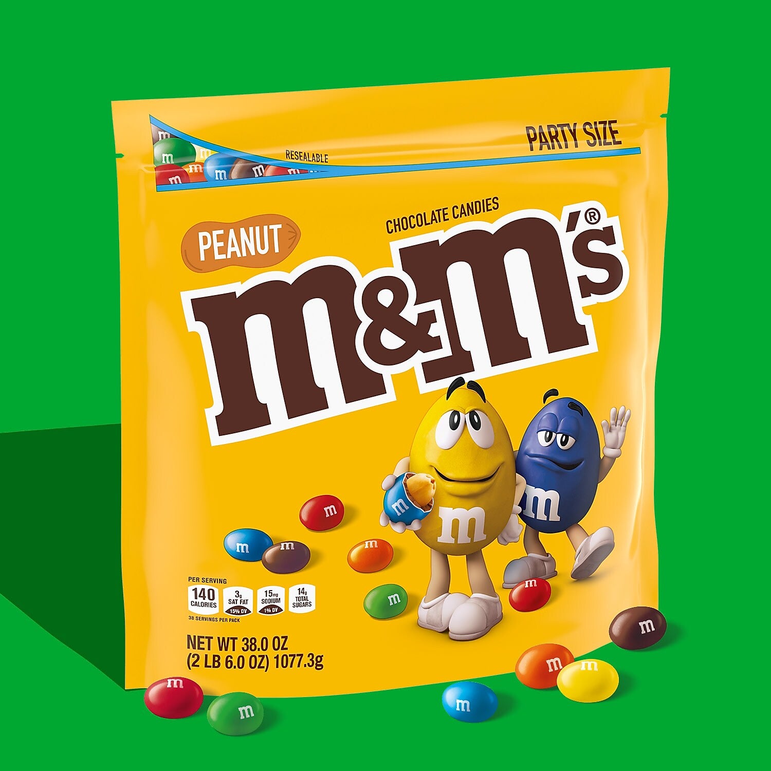 M&M's Party Size Peanut Milk Chocolate Candy Pieces, 38 oz.
