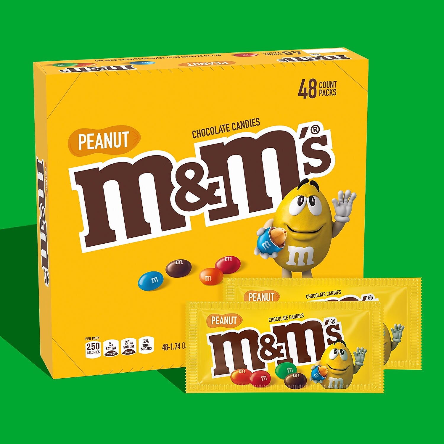 M&M's Peanut Milk Chocolate Pieces, 1.74 oz., 48/Box