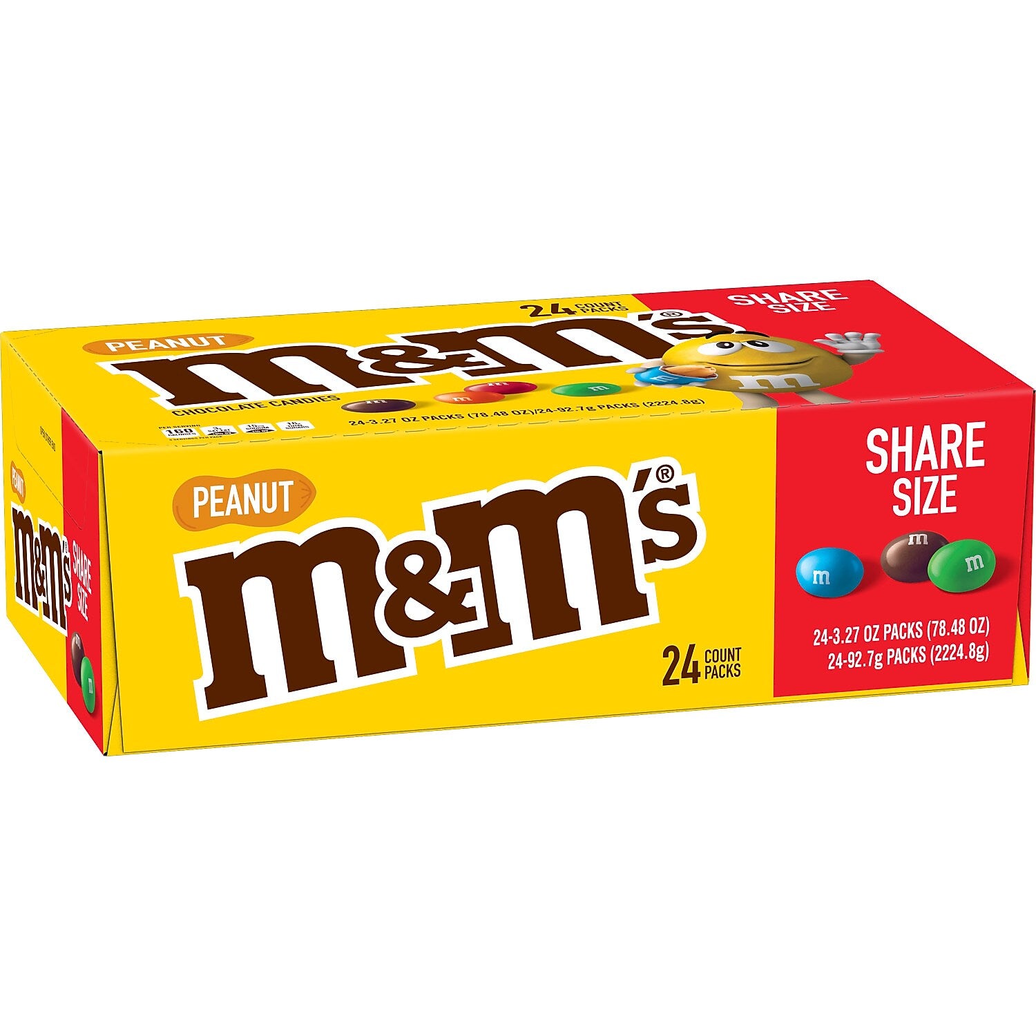 M&M's Sharing Size Peanut Milk Chocolate Pieces, 3.27 oz., 24/Box