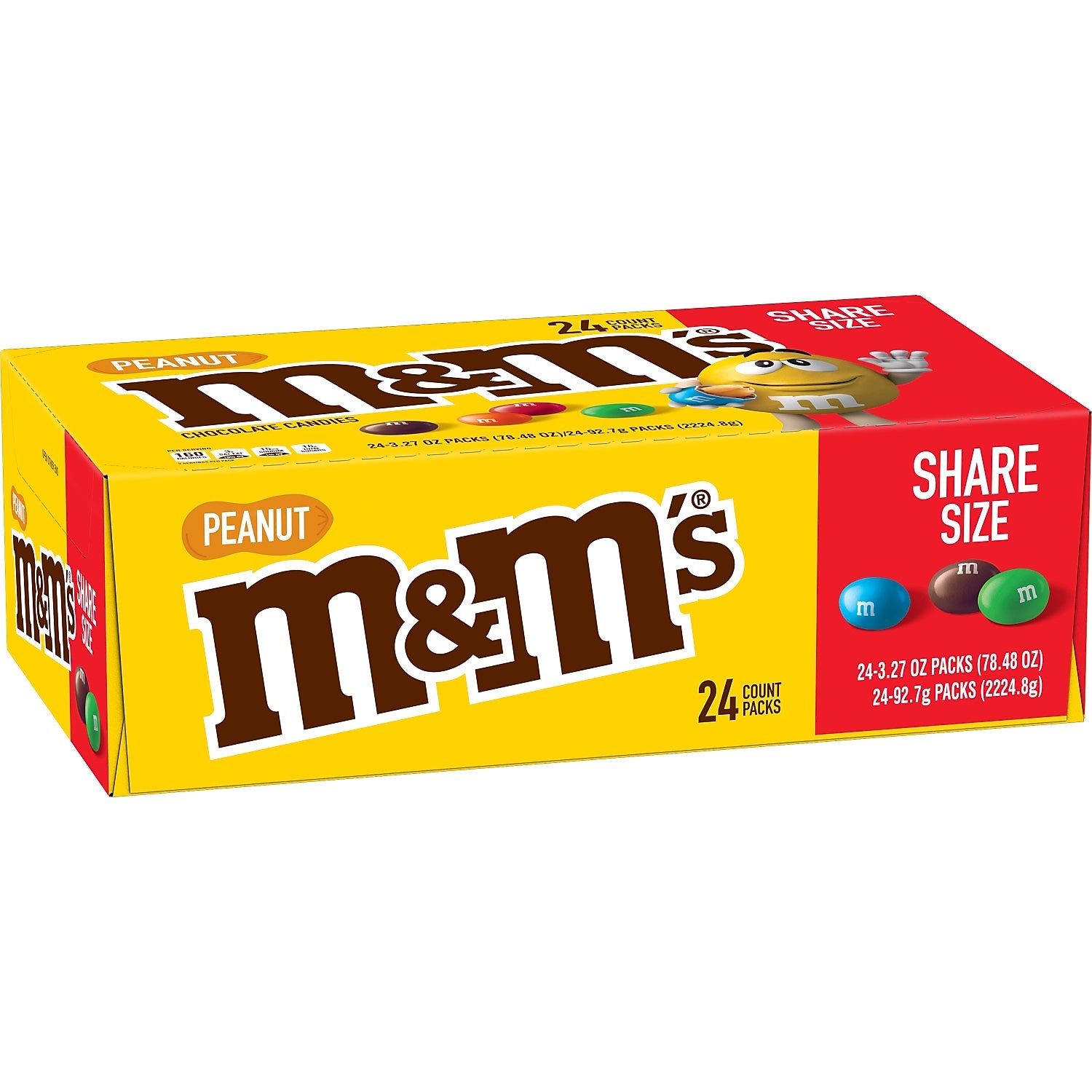 M&M's Sharing Size Peanut Milk Chocolate Pieces, 3.27 oz., 24/Box