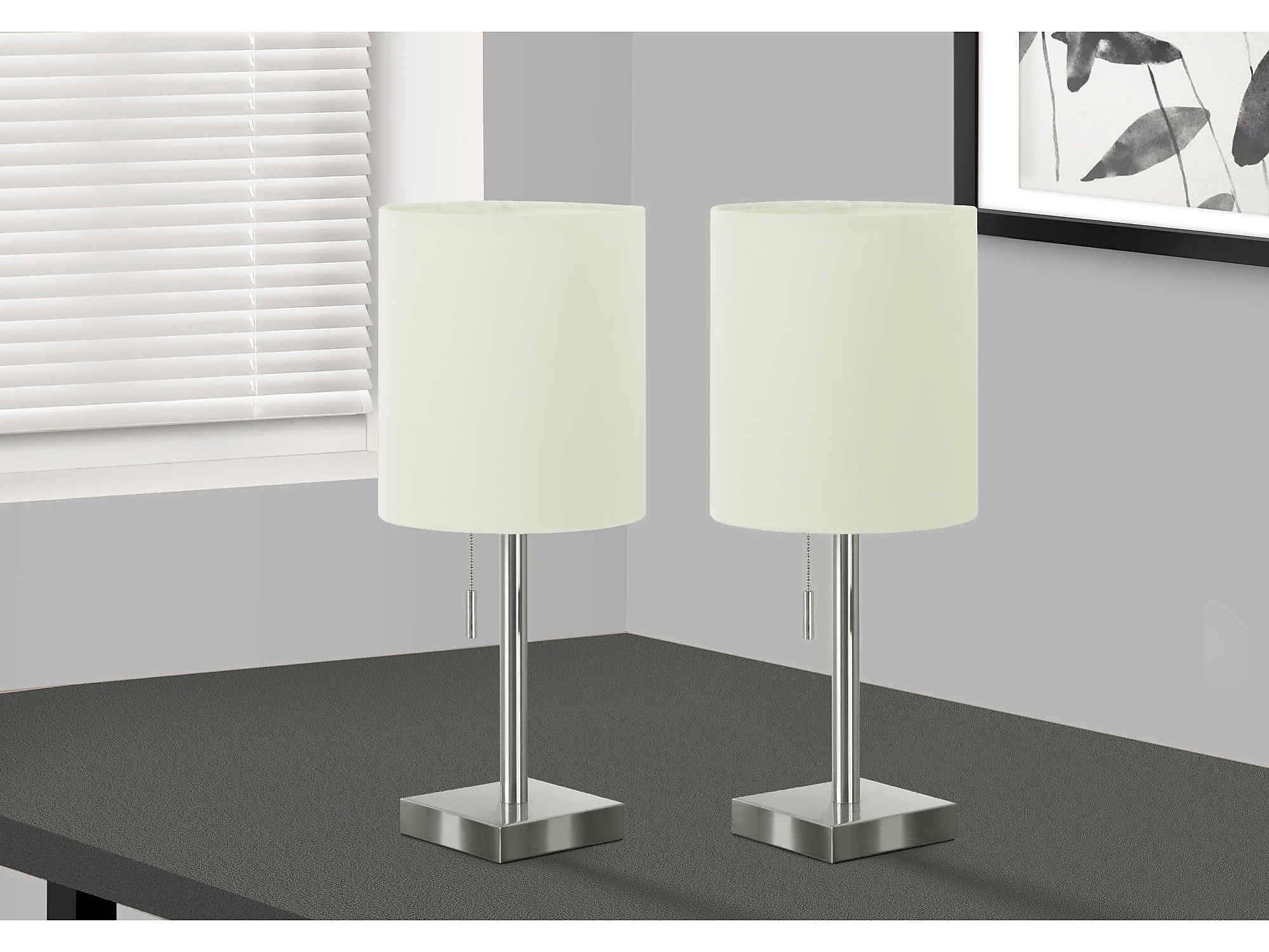 Monarch Specialties Inc. Incandescent Table Lamp, Nickel/Ivory, 2/Set