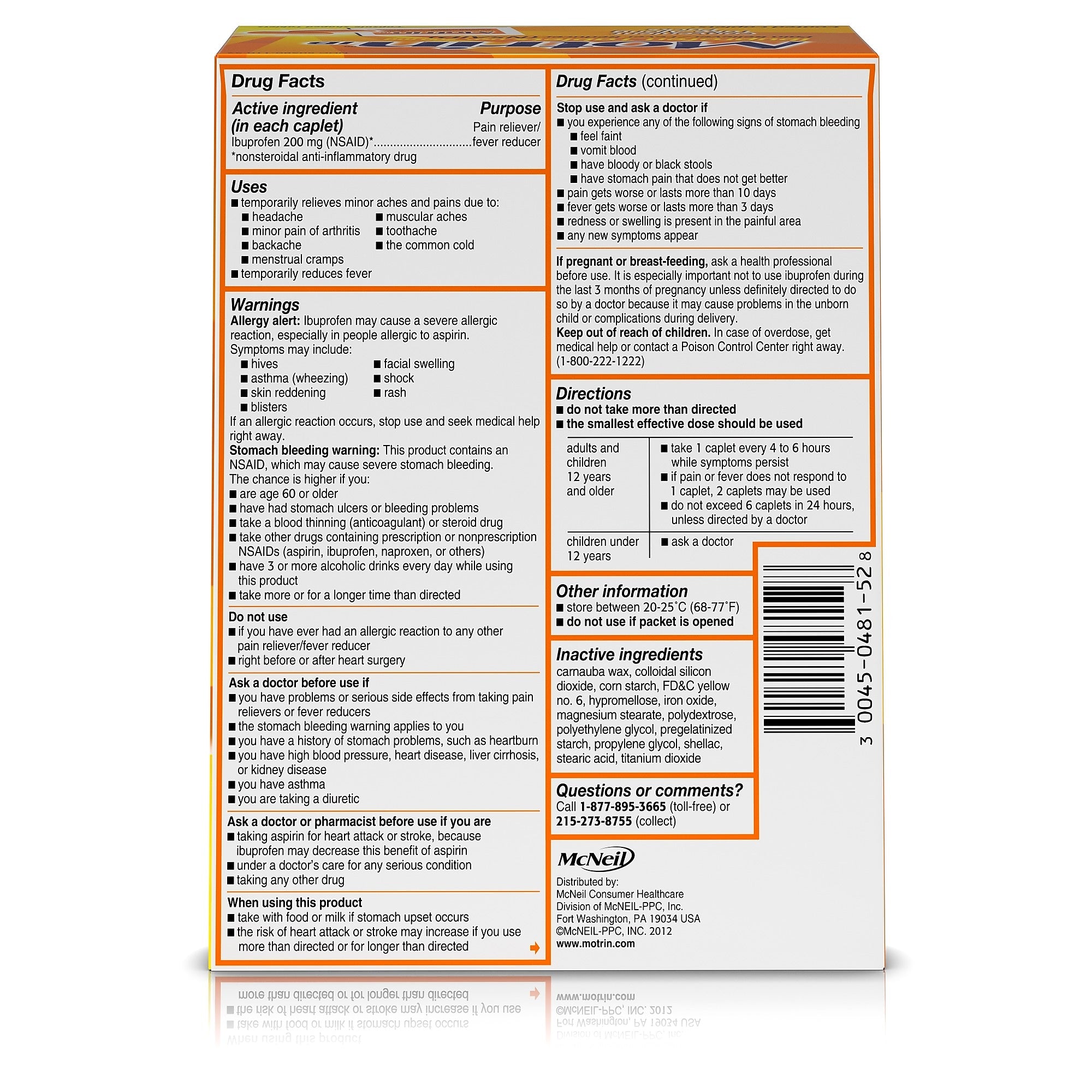 Motrin IB Ibuprofen Tablets, 200 mg, 2 Tablets/Packet, 50 Packets/Box