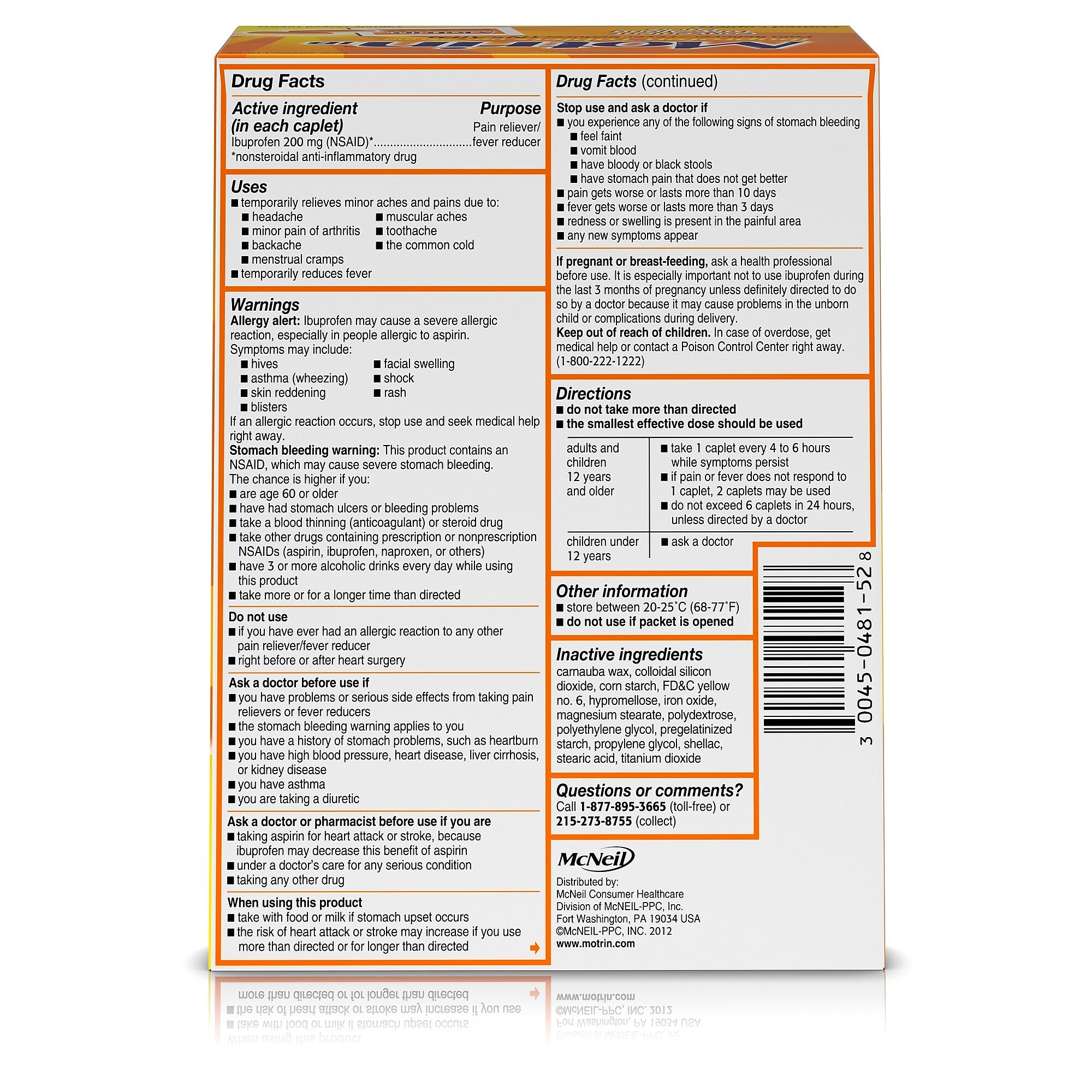 Motrin IB Ibuprofen Tablets, 200 mg, 2 Tablets/Packet, 50 Packets/Box