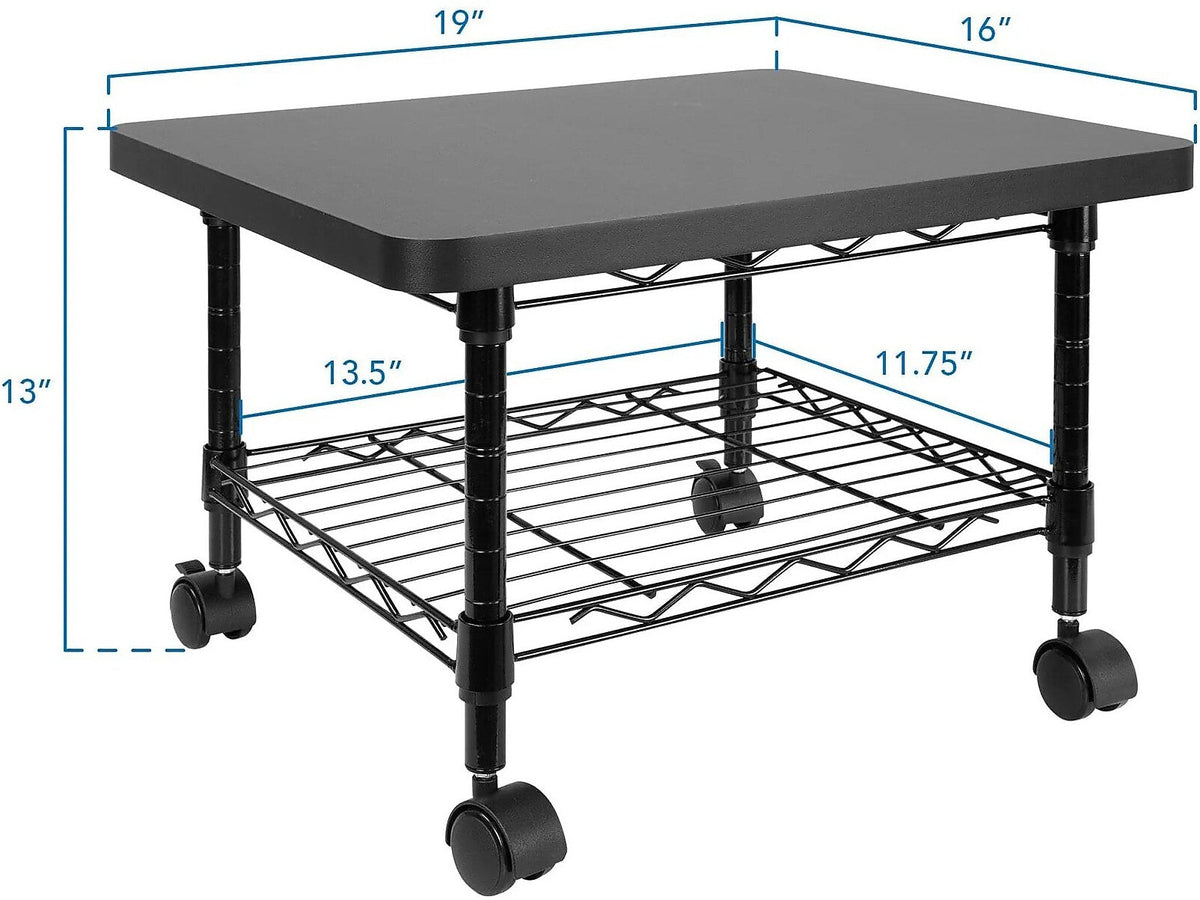 Mount-It! 2-Shelf Laminate/Steel Mobile Printer Stand with Dual Wheel Casters, Black