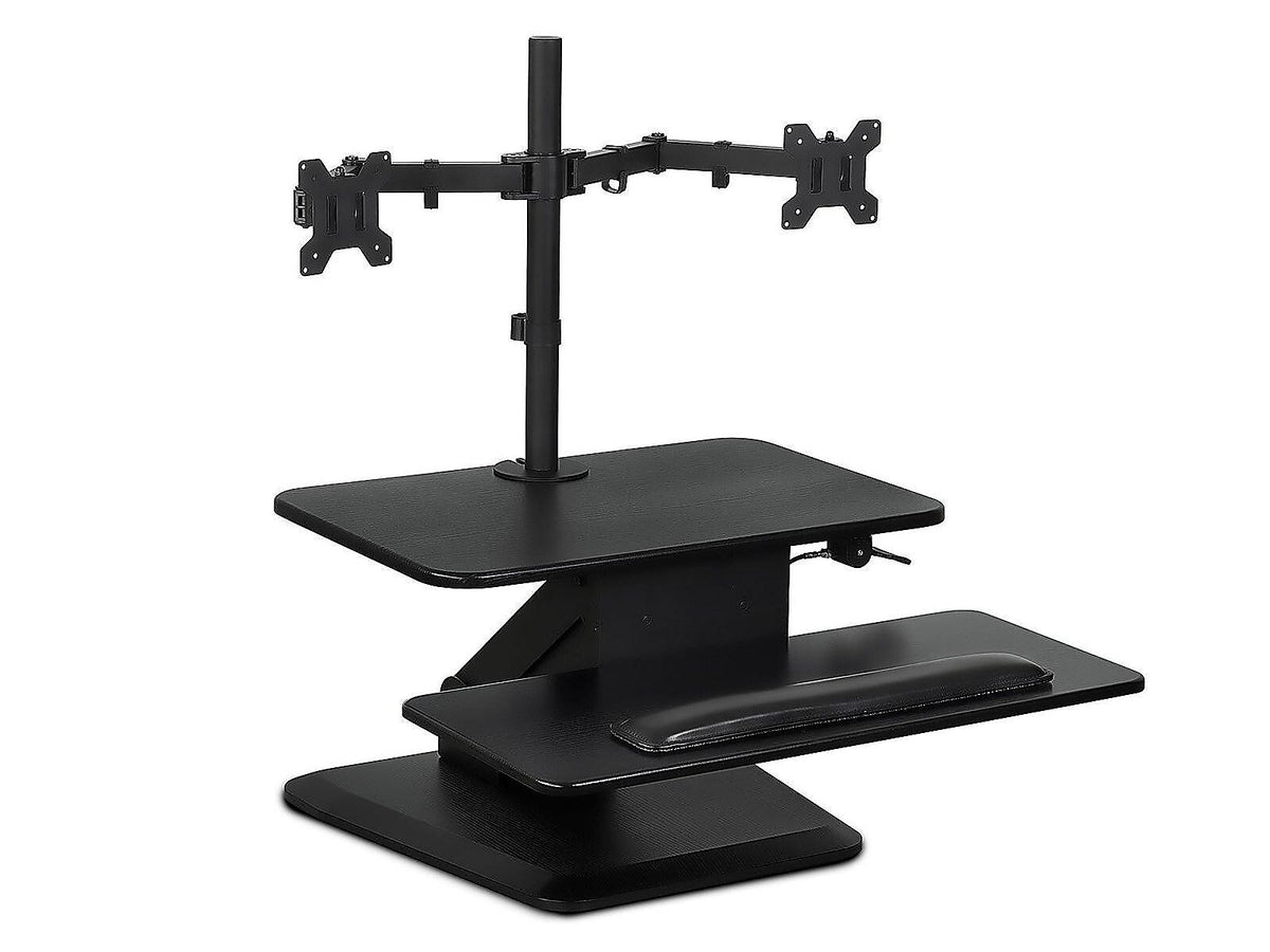 Mount-It! 24"W Manual Adjustable Standing Desk Converter with Dual Monitor Mount, Black