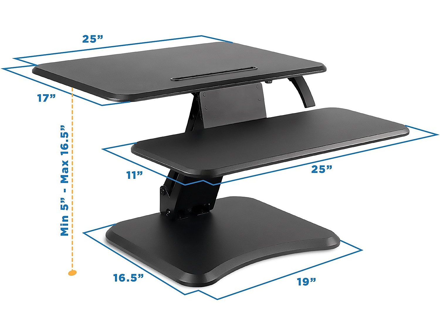 Mount-It! 25"W Manual Adjustable Standing Desk Converter, Black