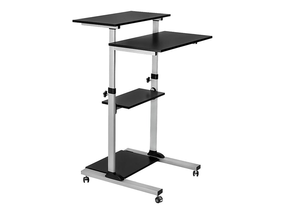 Mount-It! 27.5" W Mobile Height Adjustable Desk, Silver, Plastic/Steel