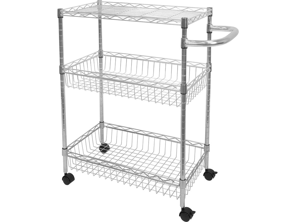 Mount-It! 3-Shelf Metal Mobile Utility Cart with Lockable Wheels, Silver