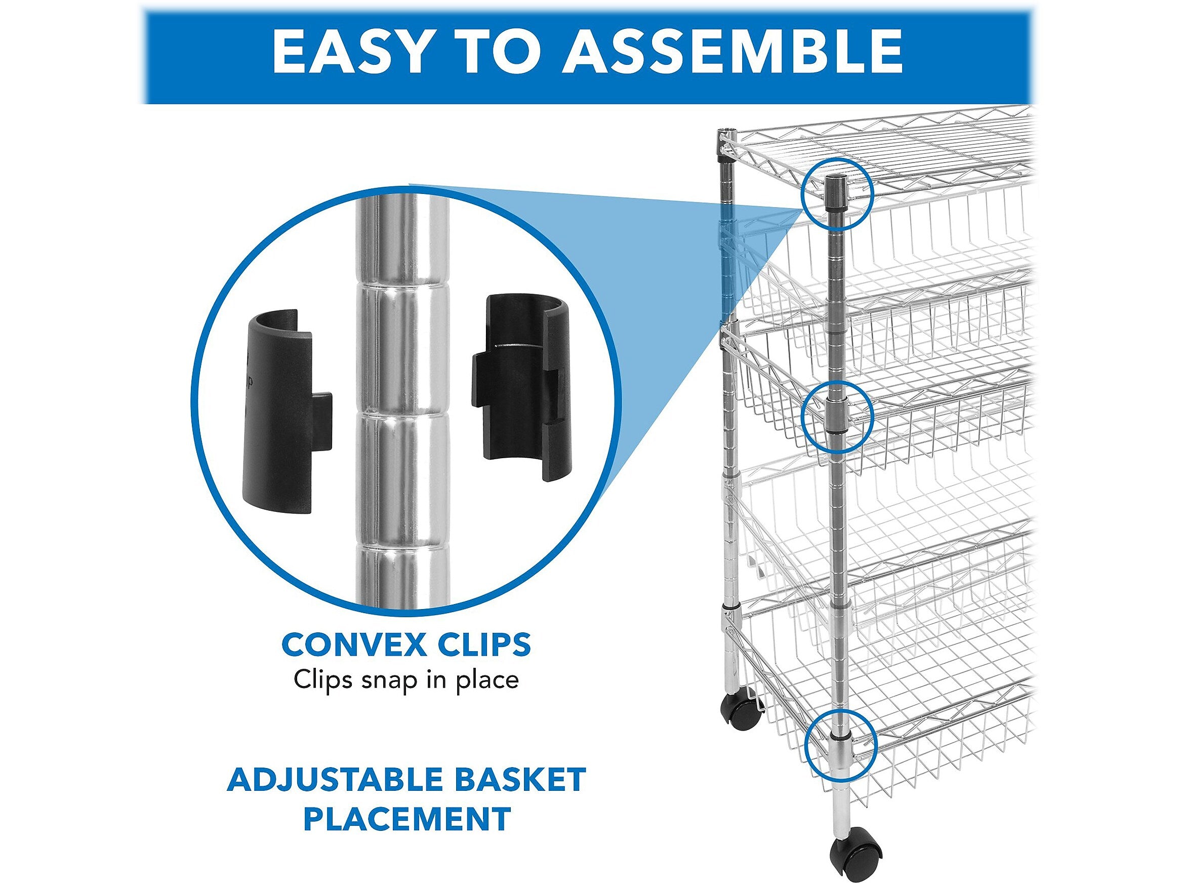 Mount-It! 3-Shelf Metal Mobile Utility Cart with Lockable Wheels, Silver