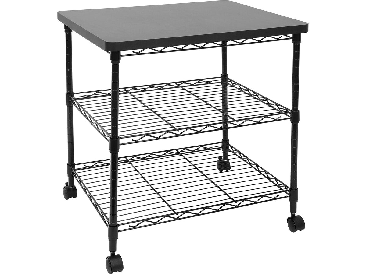 Mount-It! 3-Shelf Steel/Laminate Large Printer Cart with Wheels, Black