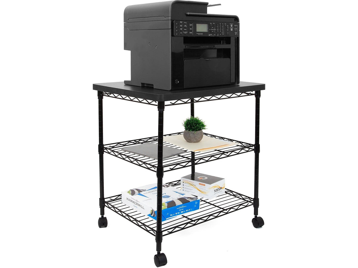 Mount-It! 3-Shelf Steel/Laminate Large Printer Cart with Wheels, Black