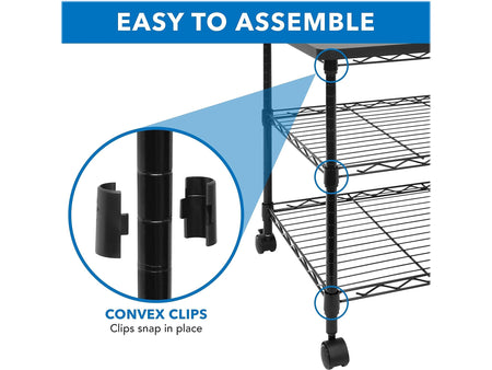 Mount-It! 3-Shelf Steel/Laminate Large Printer Cart with Wheels, Black