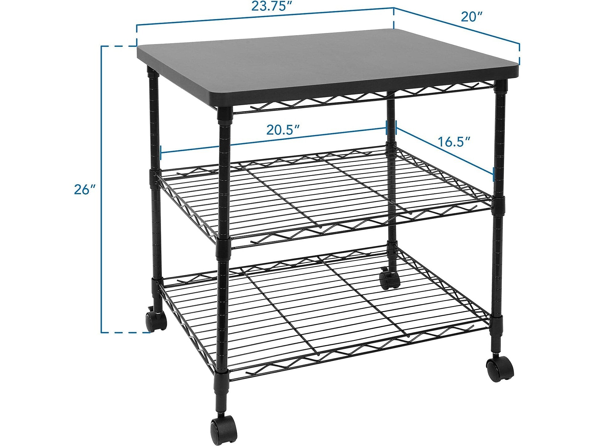 Mount-It! 3-Shelf Steel/Laminate Large Printer Cart with Wheels, Black