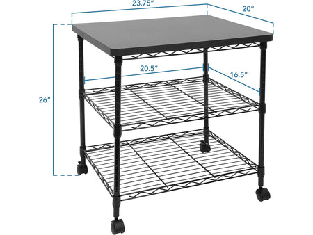 Mount-It! 3-Shelf Steel/Laminate Large Printer Cart with Wheels, Black