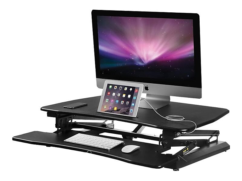 Mount-It! 36"W Electric Adjustable Standing Desk Converter with USB Charging Port, Black