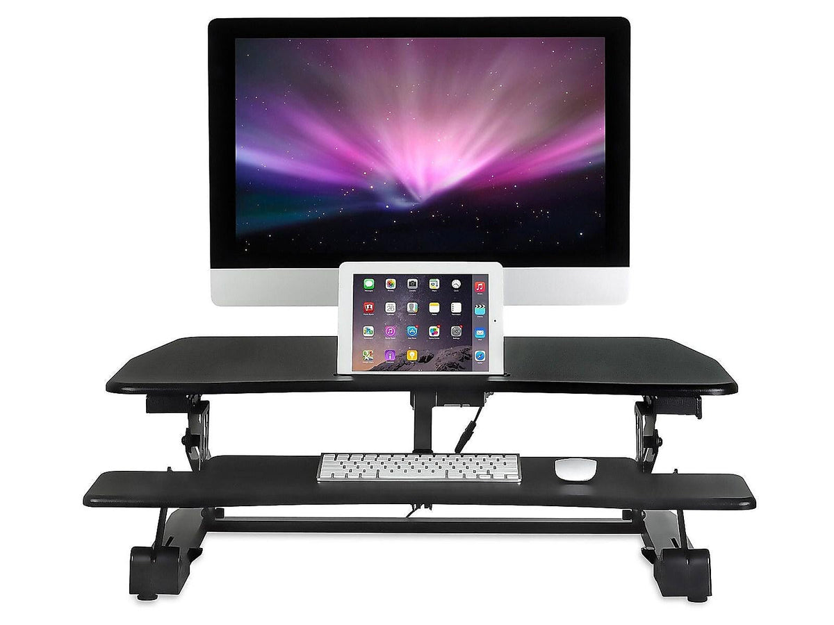 Mount-It! 36"W Electric Adjustable Standing Desk Converter with USB Charging Port, Black