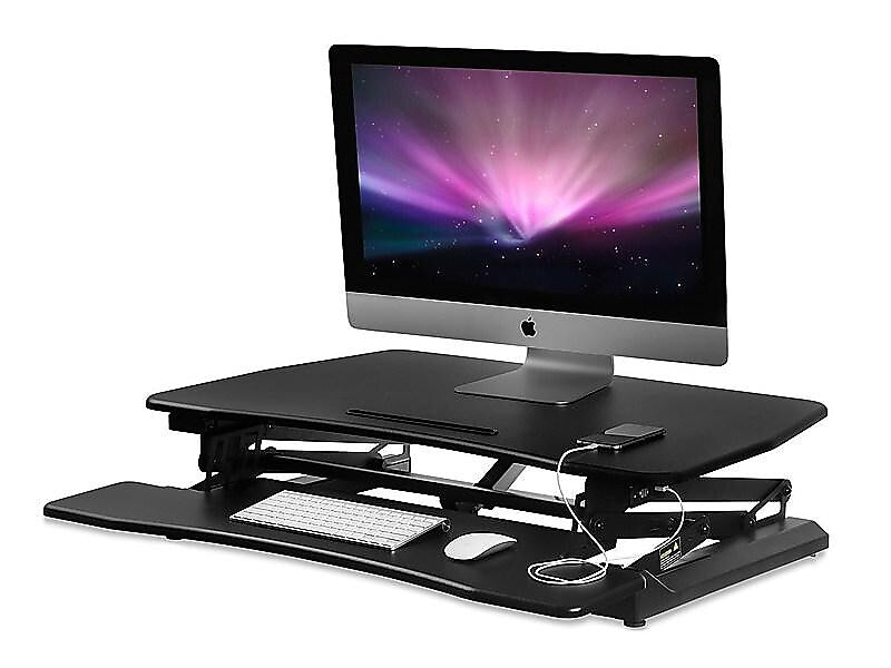 Mount-It! 36"W Electric Adjustable Standing Desk Converter with USB Charging Port, Black