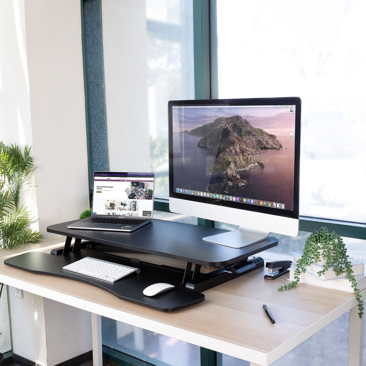 Mount-It! 36"W Manual Adjustable Standing Desk Converter, Black