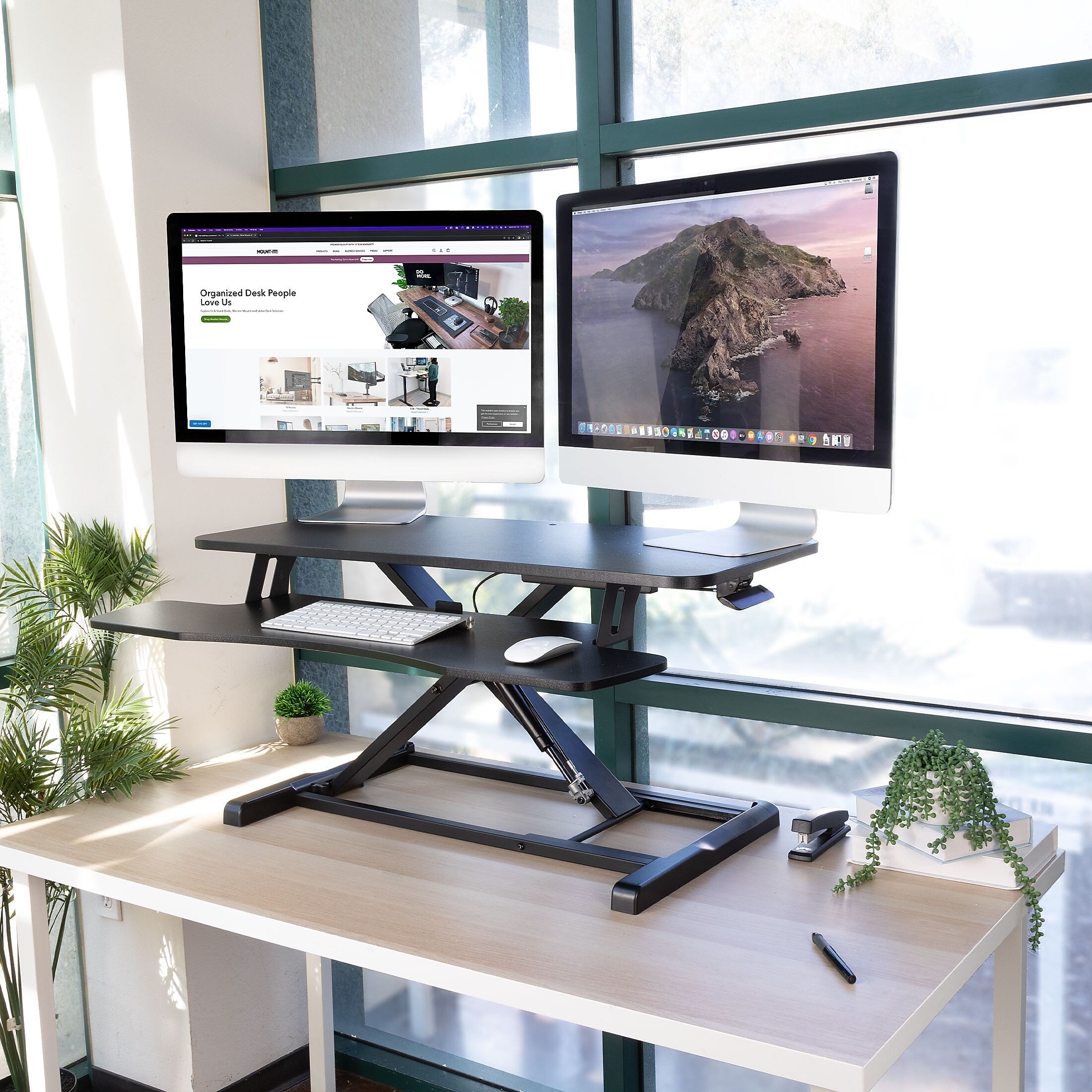 Mount-It! 36"W Manual Adjustable Standing Desk Converter, Black