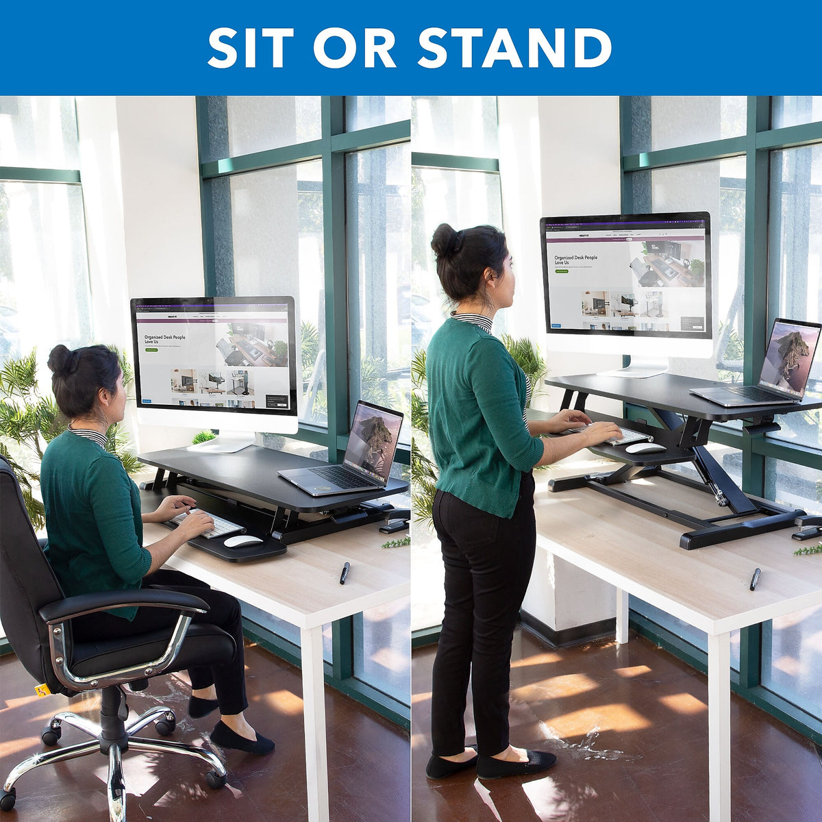 Mount-It! 36"W Manual Adjustable Standing Desk Converter, Black