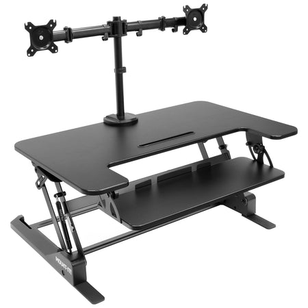 Mount-It! 36"W Manual Adjustable Standing Desk Converter with Dual Monitor Mount, Black