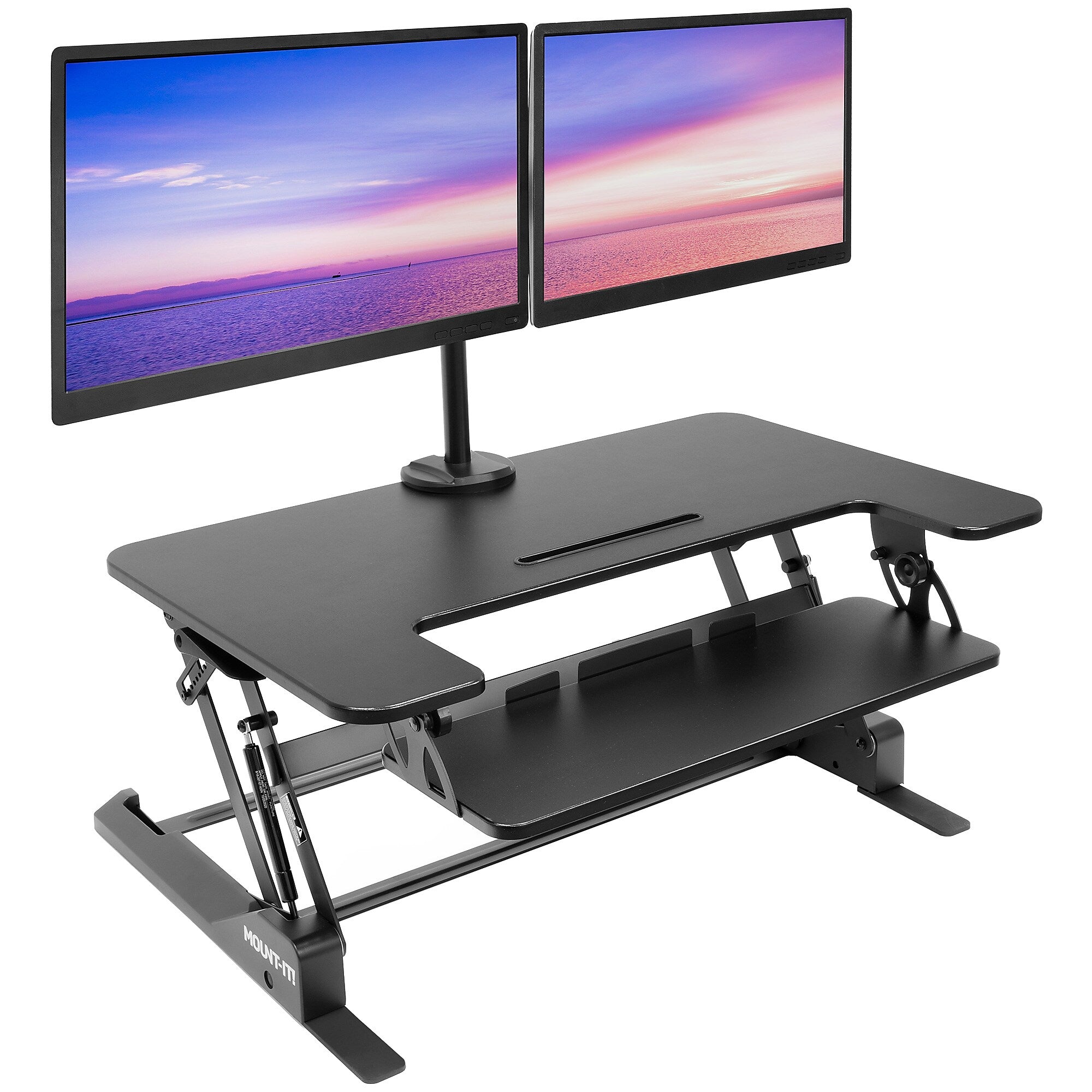 Mount-It! 36"W Manual Adjustable Standing Desk Converter with Dual Monitor Mount, Black