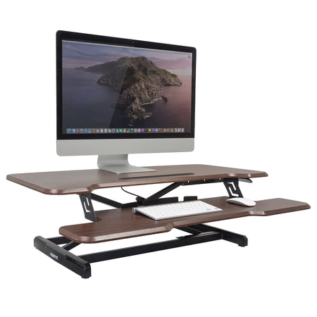 Mount-It! 38"W Manual Adjustable Standing Desk Converter, Dark Walnut Woodgrain