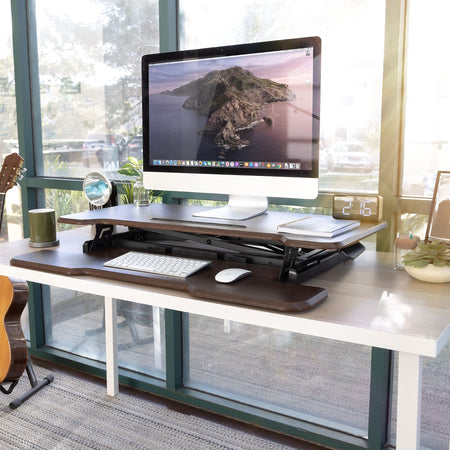 Mount-It! 38"W Manual Adjustable Standing Desk Converter, Dark Walnut Woodgrain