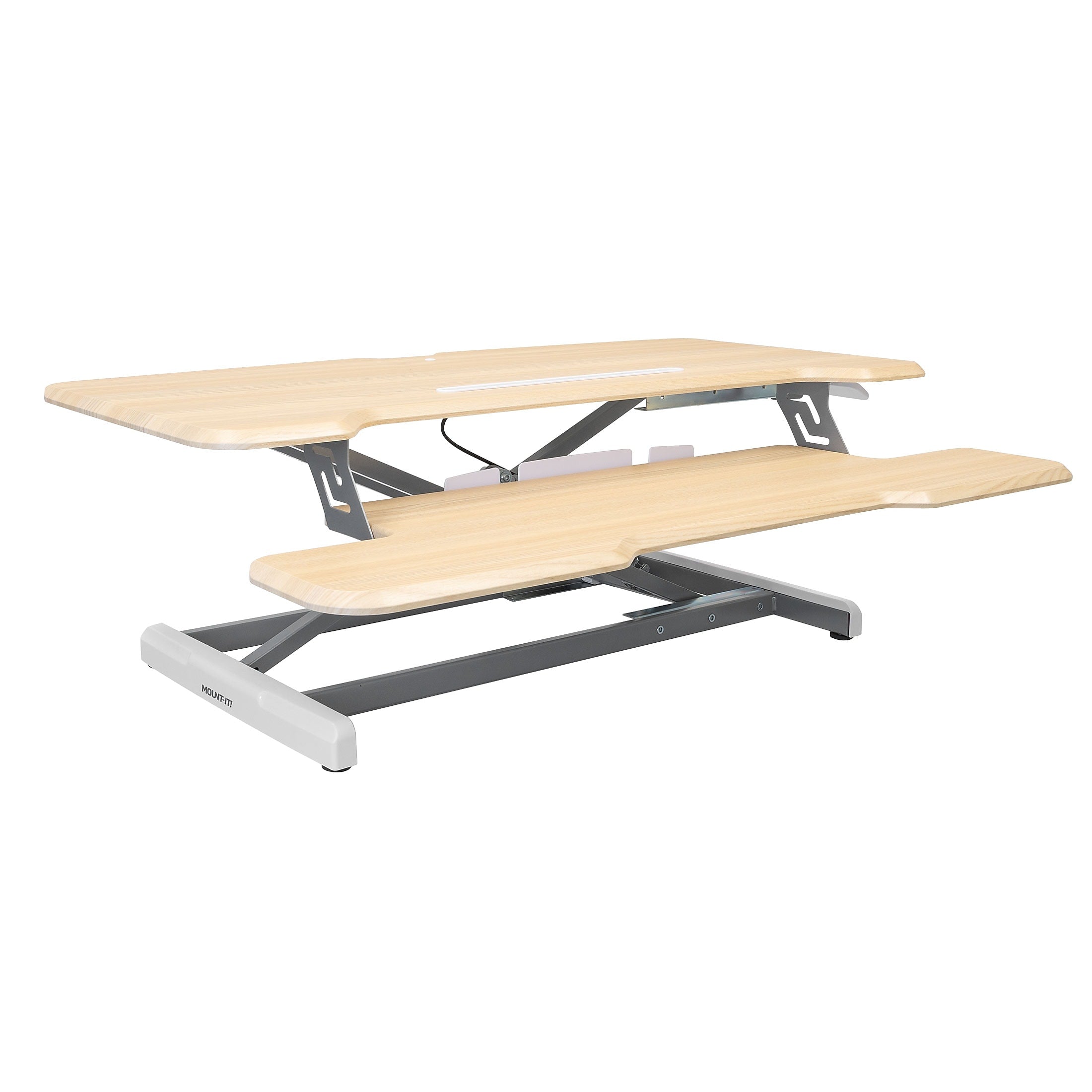 Mount-It! 38"W Manual Adjustable Standing Desk Converter, Maple Woodgrain