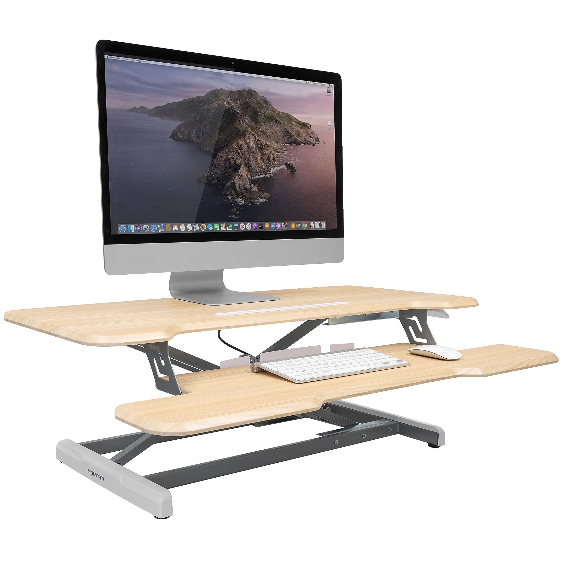 Mount-It! 38"W Manual Adjustable Standing Desk Converter, Maple Woodgrain