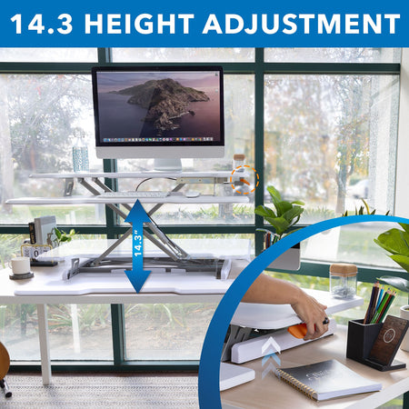 Mount-It! 38"W Manual Adjustable Standing Desk Converter, White