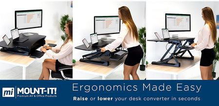 Mount-It! 49"W Manual Adjustable Standing Desk Converter, Black