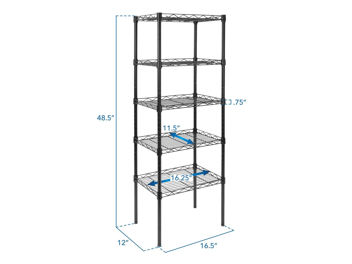 Mount-It! 5-Tier Metal Shelving Unit, 17", Black