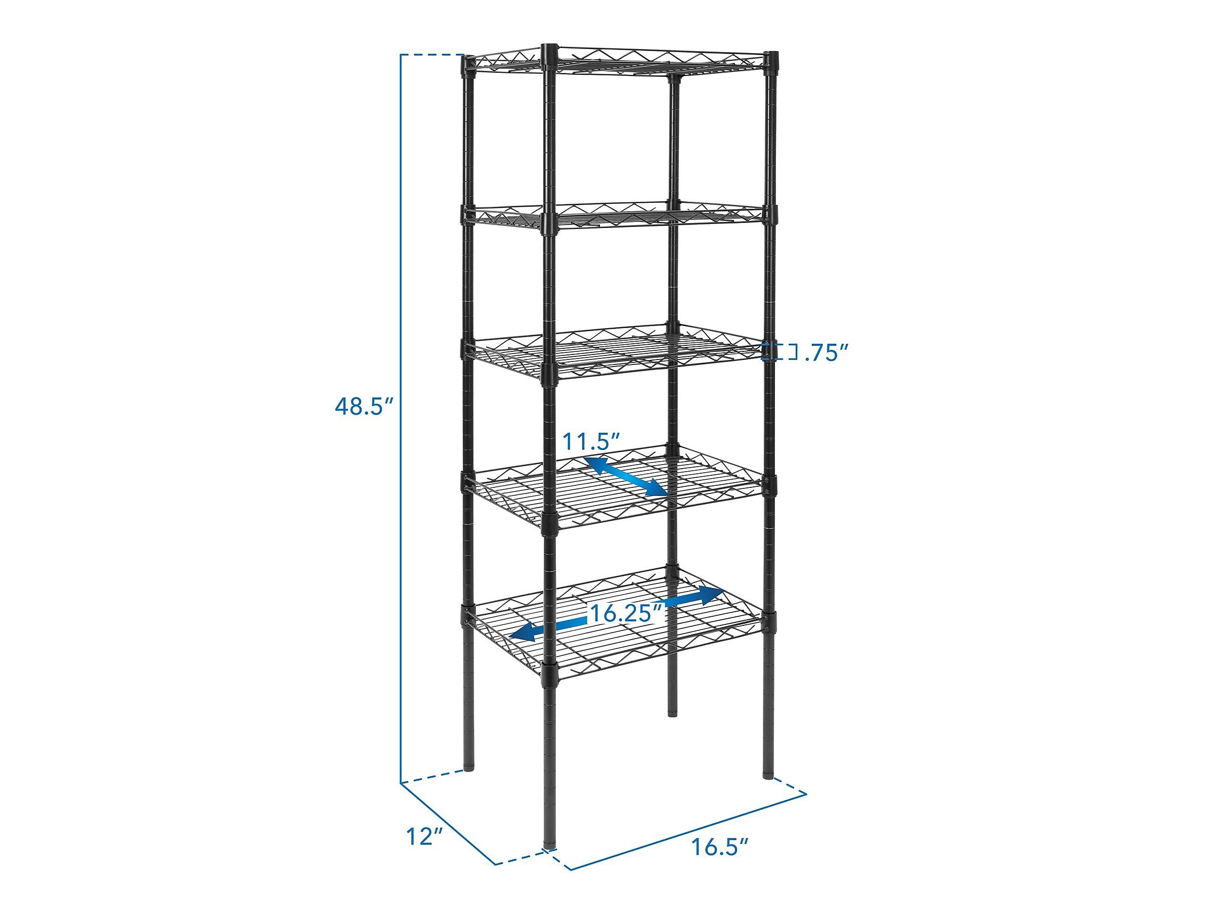 Mount-It! 5-Tier Metal Shelving Unit, 17", Black