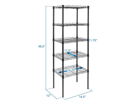 Mount-It! 5-Tier Metal Shelving Unit, 17", Black