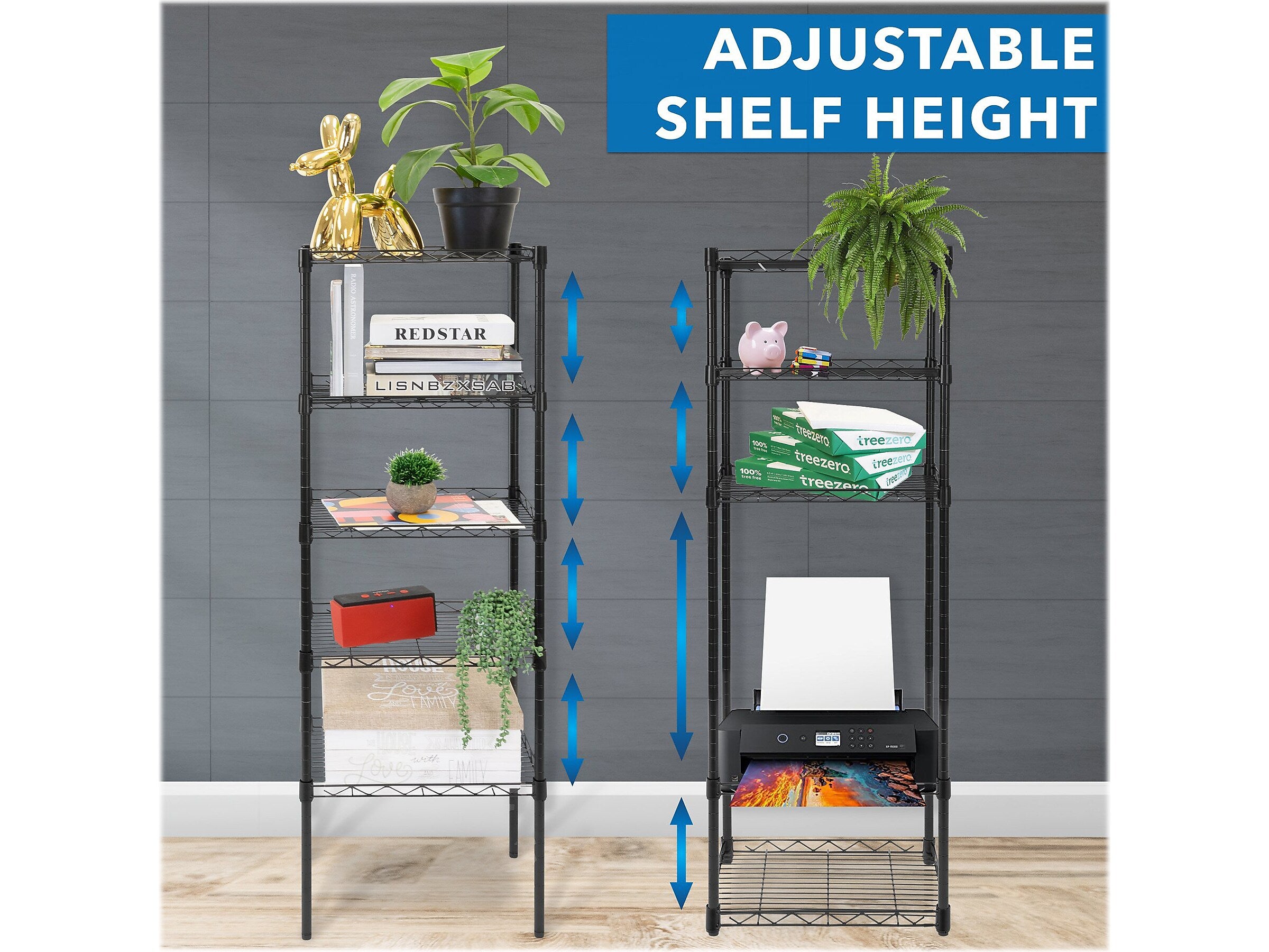 Mount-It! 5-Tier Metal Shelving Unit, 17", Black