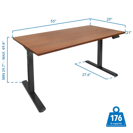 Mount-It! 55"W Electric Adjustable Standing Desk, Hazelnut Brown/Black