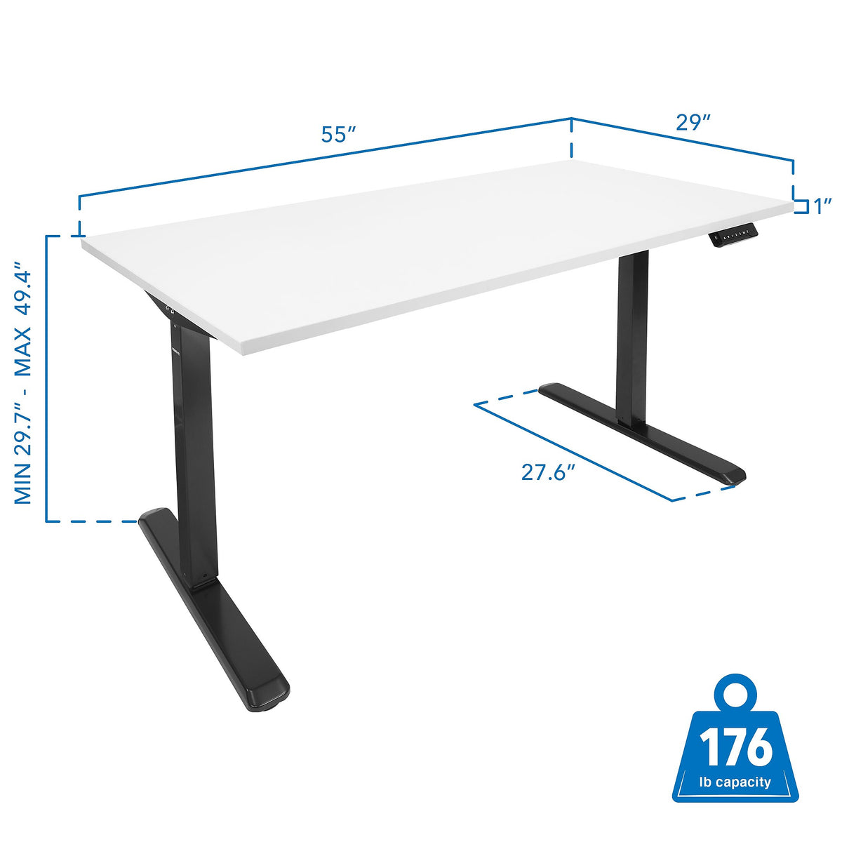 Mount-It! 55"W Electric Adjustable Standing Desk, White/Black