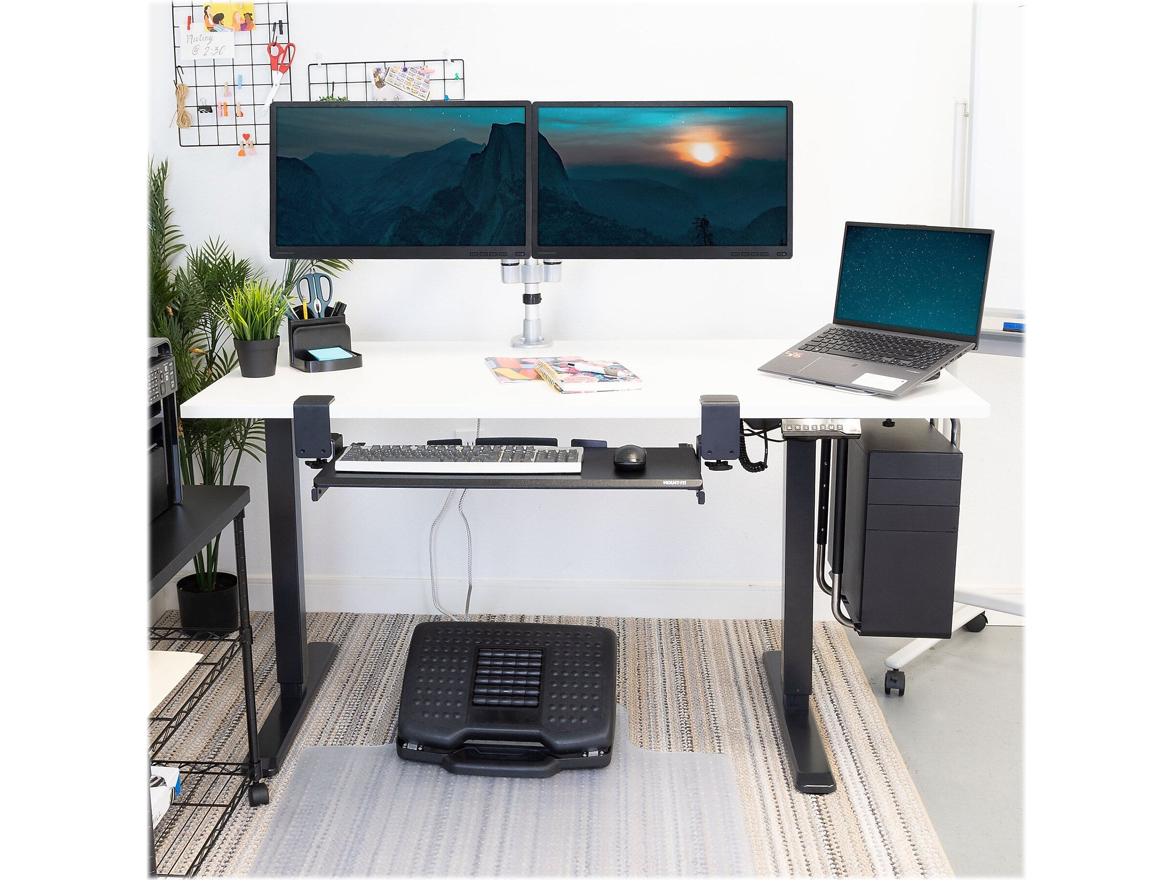 Mount-It! 55"W Electric Adjustable Standing Desk, White/Black