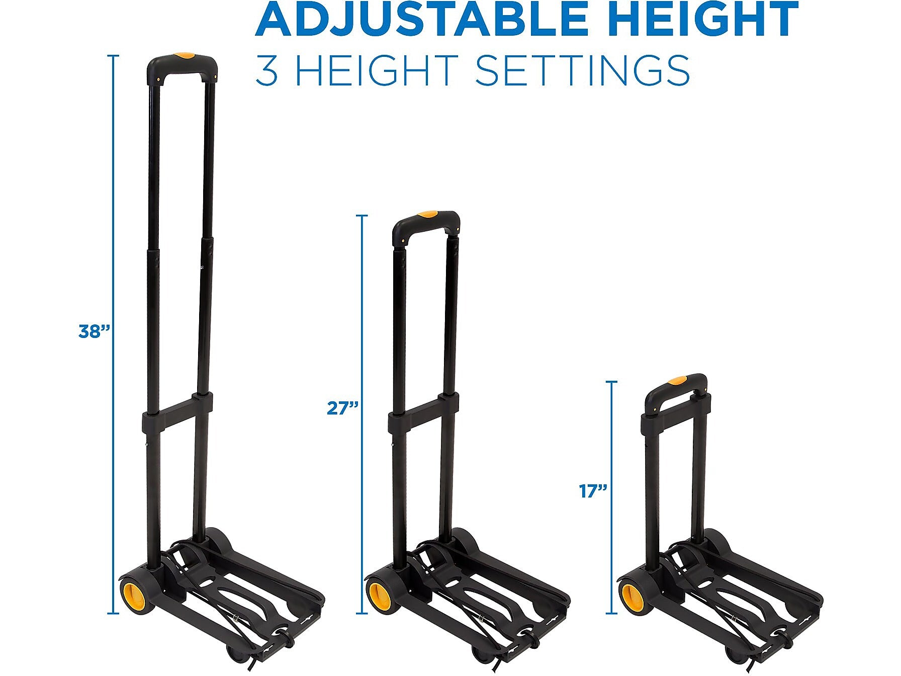 Mount-It! Folding Luggage Cart and Dolly, 77 lb. Capacity, Black/Yellow