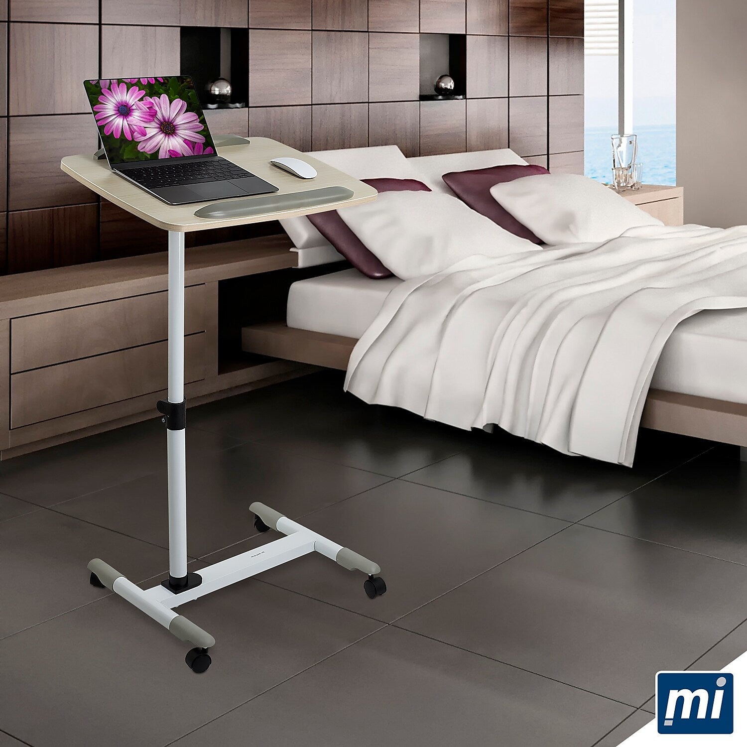 Mount-It! Rolling Laptop Tray, Height Adjustable Bedside Cart with Caster Wheels