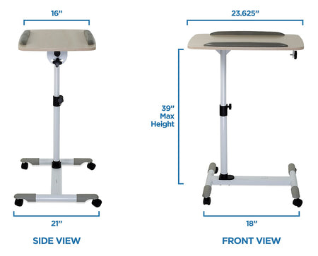 Mount-It! Rolling Laptop Tray, Height Adjustable Bedside Cart with Caster Wheels