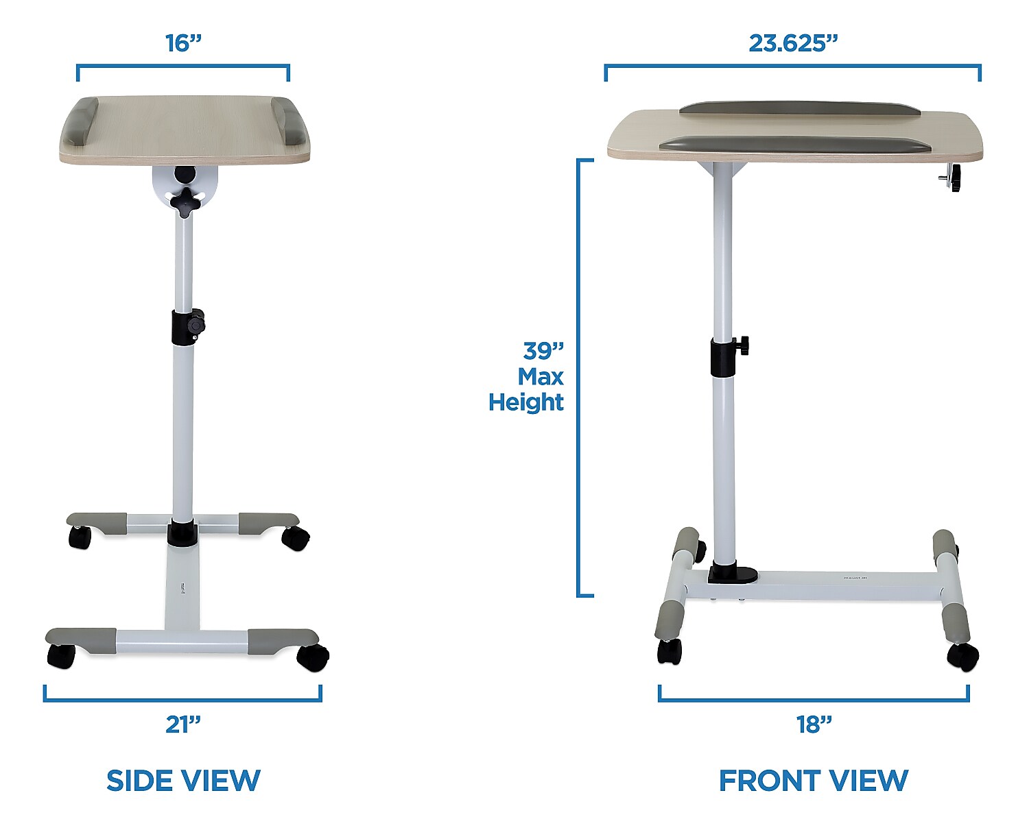 Mount-It! Rolling Laptop Tray, Height Adjustable Bedside Cart with Caster Wheels