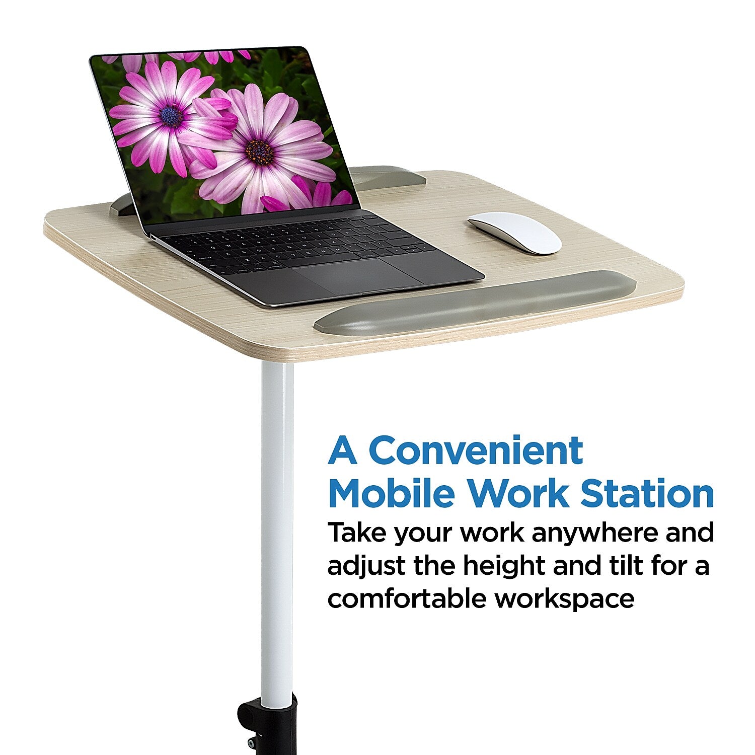 Mount-It! Rolling Laptop Tray, Height Adjustable Bedside Cart with Caster Wheels