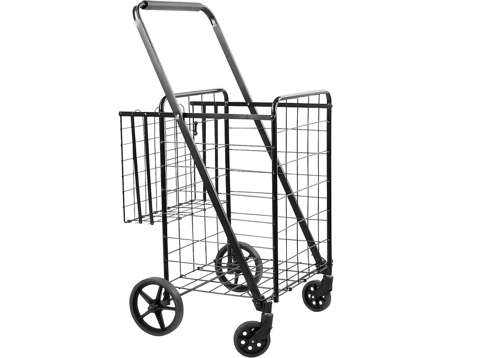 Mount-It! Rolling Utility Shopping Cart with Double Basket, 66 Lbs., Black