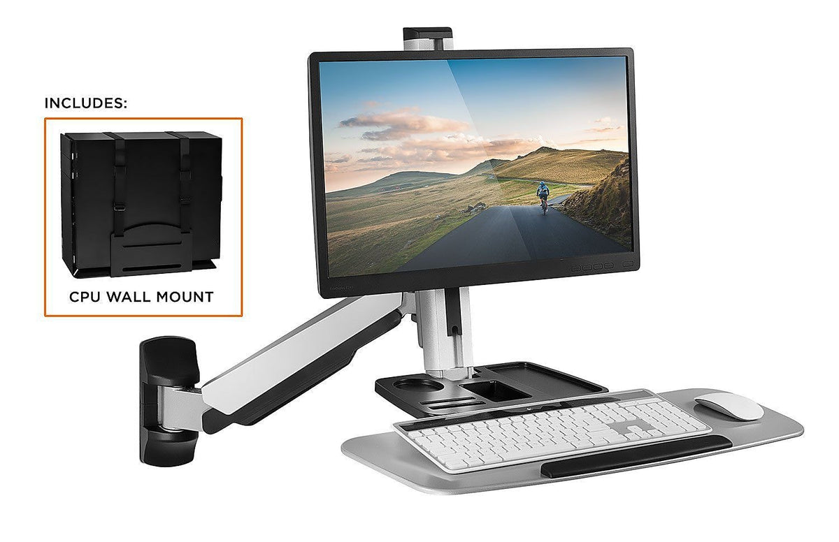 Mount-It! Sit Stand Wall Mount Workstation, Articulating Standing Desk for a Single Monitor, Floating Keyboard Tray